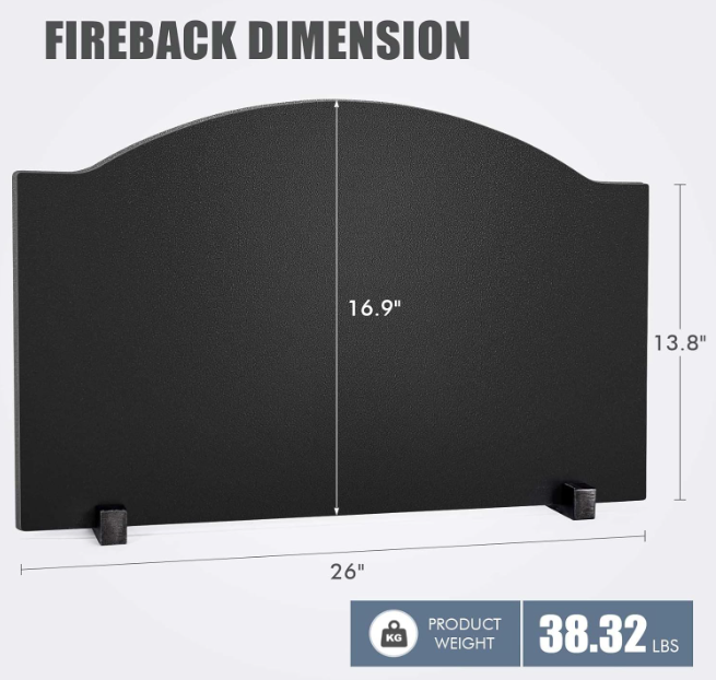 26" Fireplace Back Plates - Iron Fireback with Feet, Fireplace Wall Protection Heat Reflect Panel