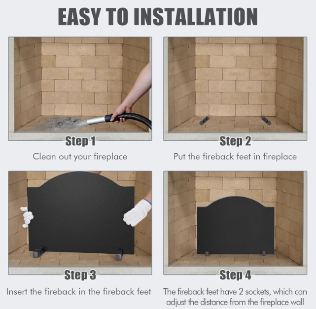 26" Fireplace Back Plates - Iron Fireback with Feet, Fireplace Wall Protection Heat Reflect Panel