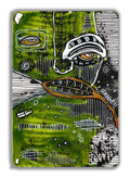 "A King V1" original mixed media art on a playing card by C. Cambrea, full view of abstract pareidolia artwork