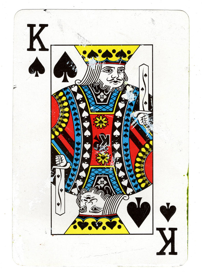 Back of "A King V1" original mixed media playing card art, Sincerely Joy by C. Cambrea