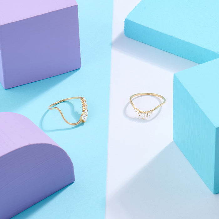 14k Real Gold Minimalist Baguette Curve Stacking Ring