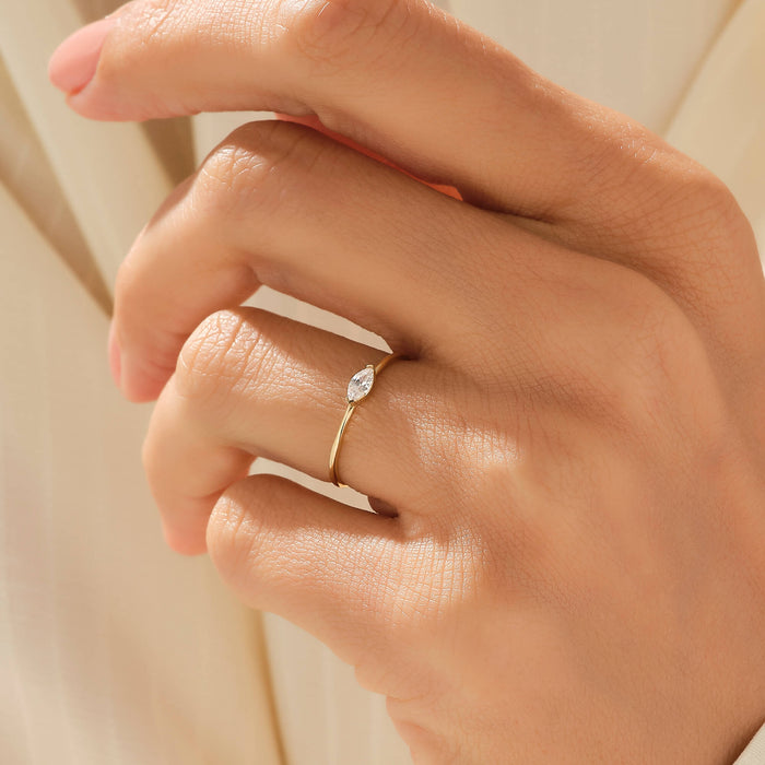 Marquise Cut CZ Solitaire Ring in 14k Solid Yellow Gold