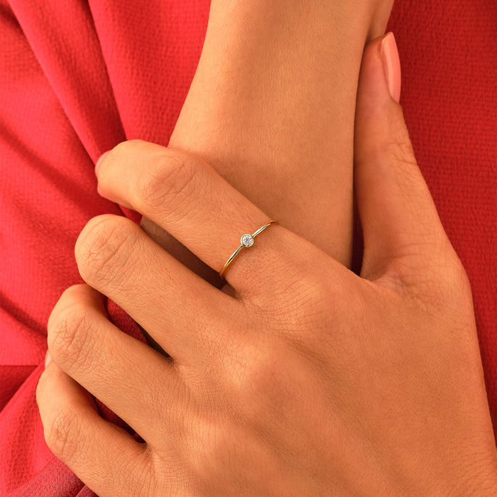 Minimalist Diamond Solitaire Stacking Ring in 14k Gold