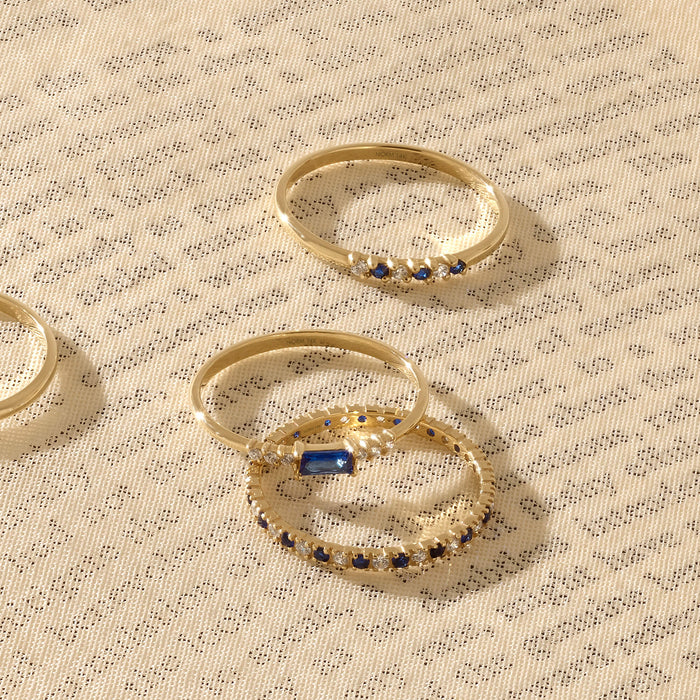 Slim Blue Baguette Stacking Ring in 14k Yellow Gold