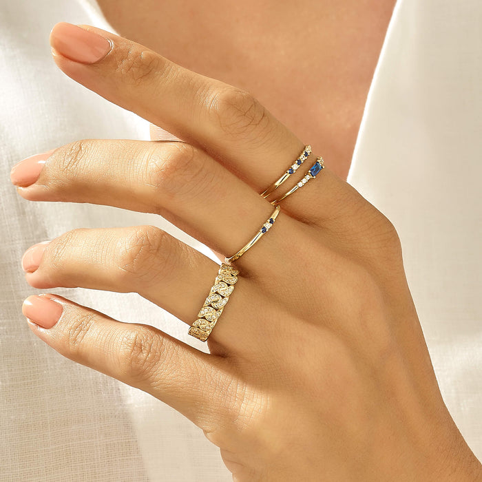 Baguette Cut Blue CZ Solitaire Ring in 14k Real Yellow Gold
