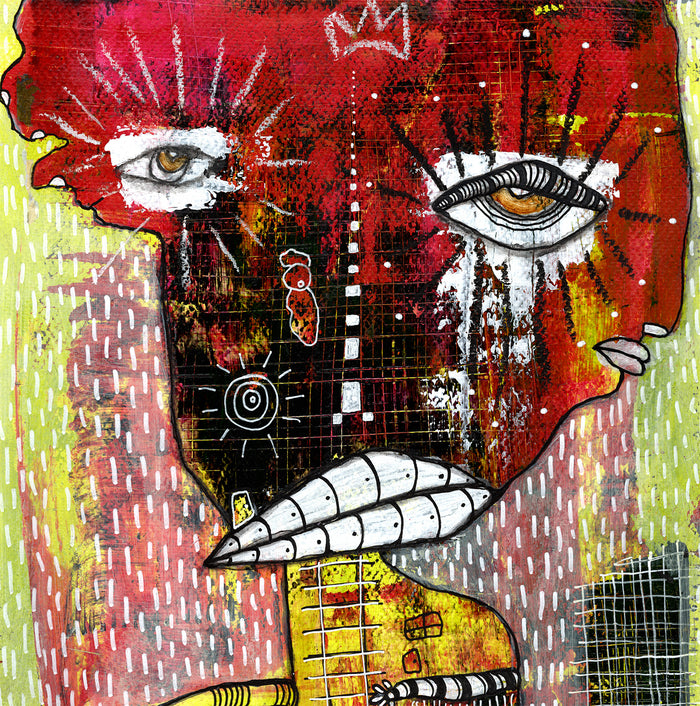 "Both King and Queen" Original Mixed Media art on Watercolor Paper — detail view