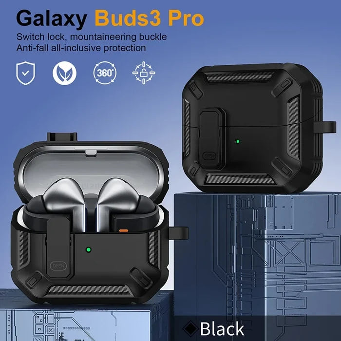 Carbon Fiber Earbud Case with Lock for Samsung Galaxy Buds 3 and Buds 3 Pro