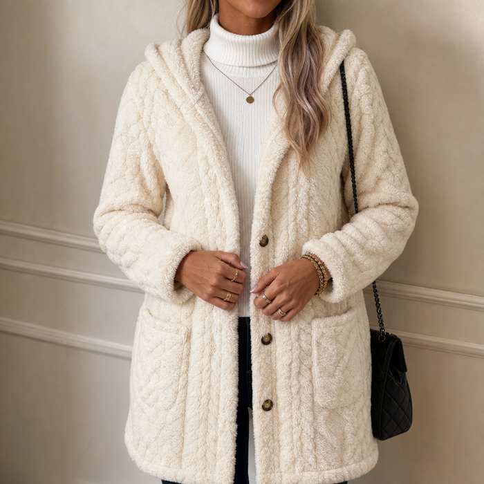 Cinchwarm – Cable-Knit Hooded Long Cardigan