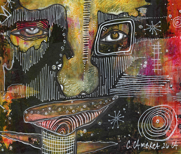 "Coming out of the Dark" Original Mixed Media art on Watercolor Paper — alternate angle