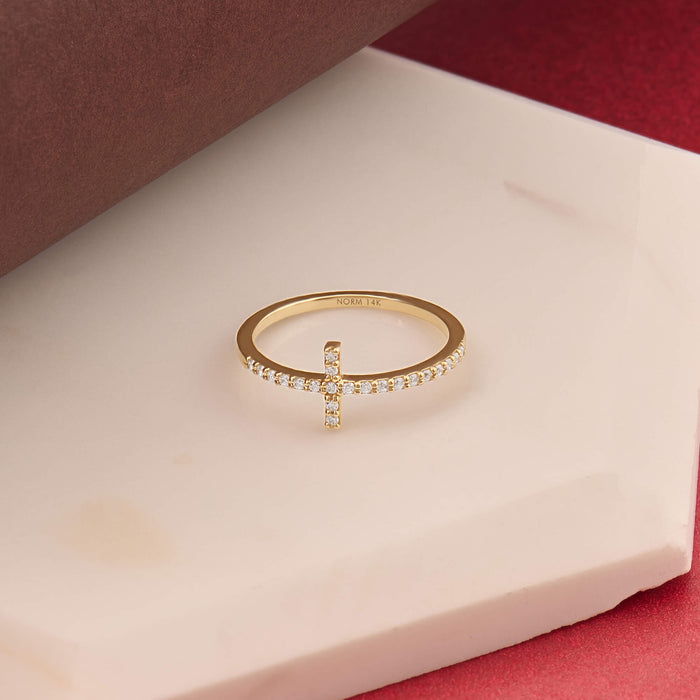 Women's CZ Pave Dainty Cross Ring in 14k Real Gold