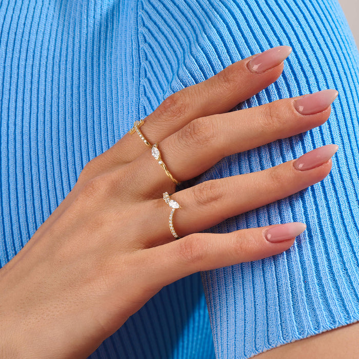 Women's CZ Pave Dainty Cross Stackable Ring in 14k Real Gold