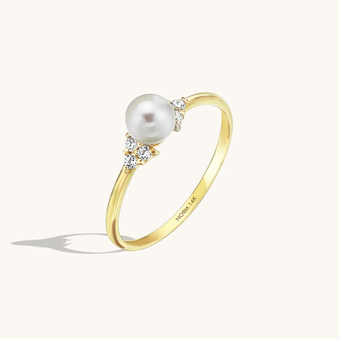 Dainty Pearl Solitaire Ring in 14k Gold