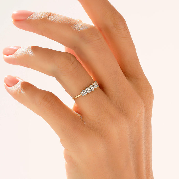 Dainty Wedding Baguette Ring in 14k Real Yellow Gold