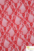 "Diamond Flowers" in Deep Coral. Stretch Lace. SL-110-CRL. - Boho Fabrics