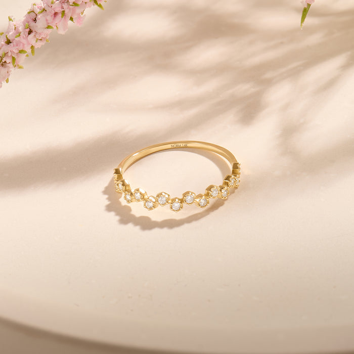 14K Real Yellow Gold Dot Cluster Stacking Ring