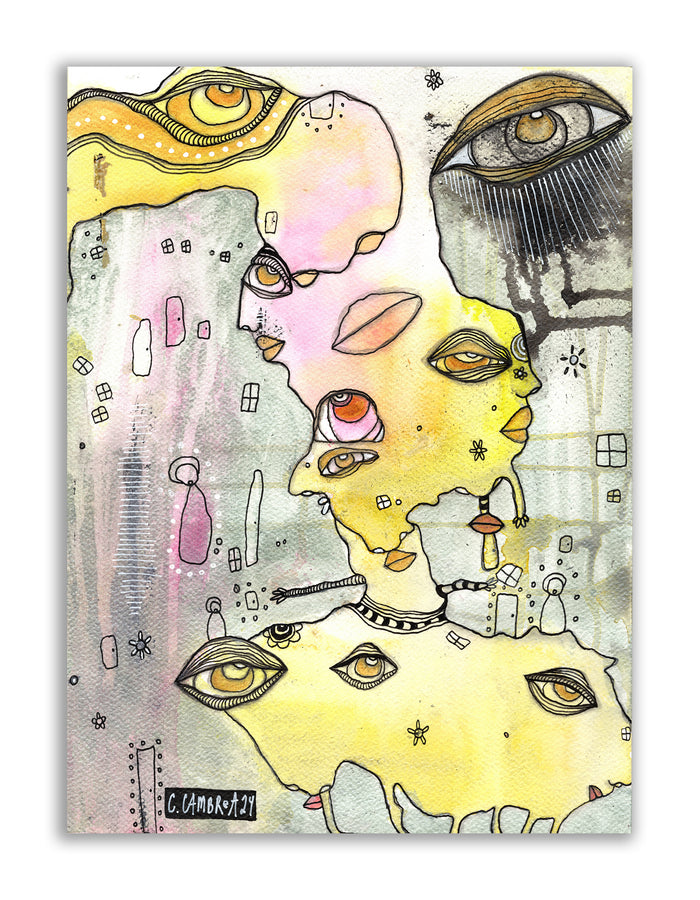 "Dripping with Friends" Original Mixed Media art on Watercolor Paper — detail view