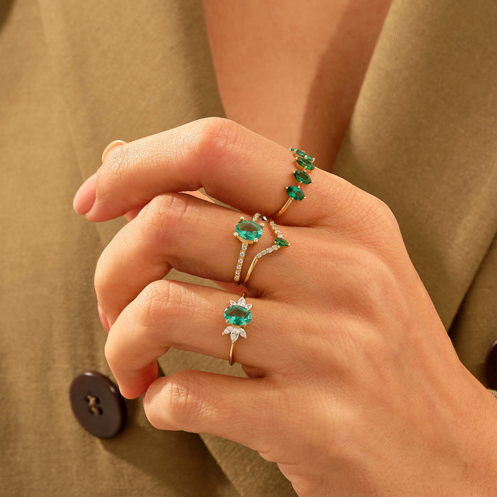 Emerald Curve Stacking Ring in 14k Real Yellow Gold