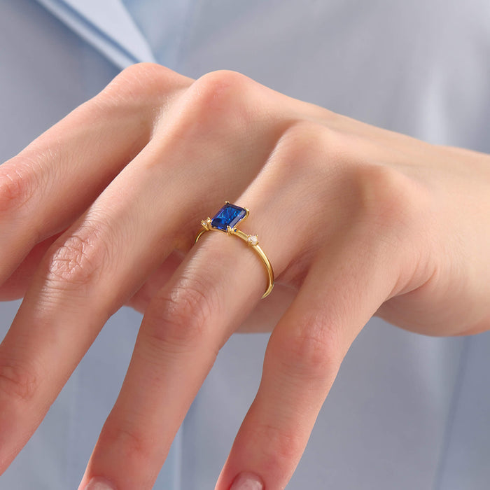 Women's Emerald-Cut Solitaire Ring with Sapphire in 24K Gold Plated Vermeil on 925 Sterling Silver