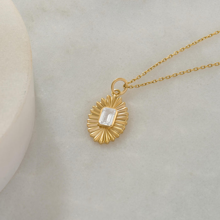Sunflower Gold Vermeil Necklace with Emerald-Cut Stone