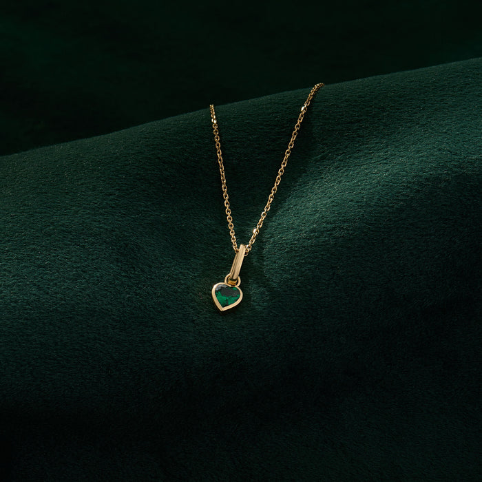 Real Yellow Gold Emerald Heart Necklace