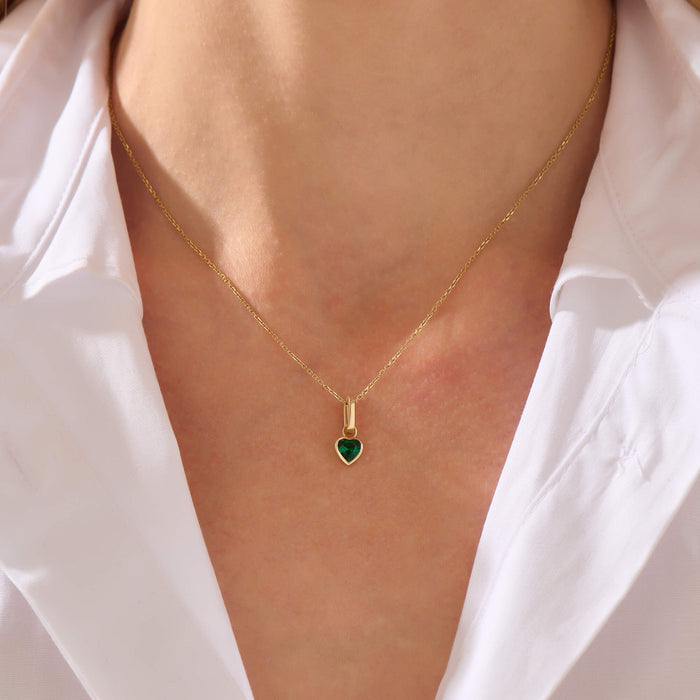 Women's Solid Gold Heart Necklace with Emerald