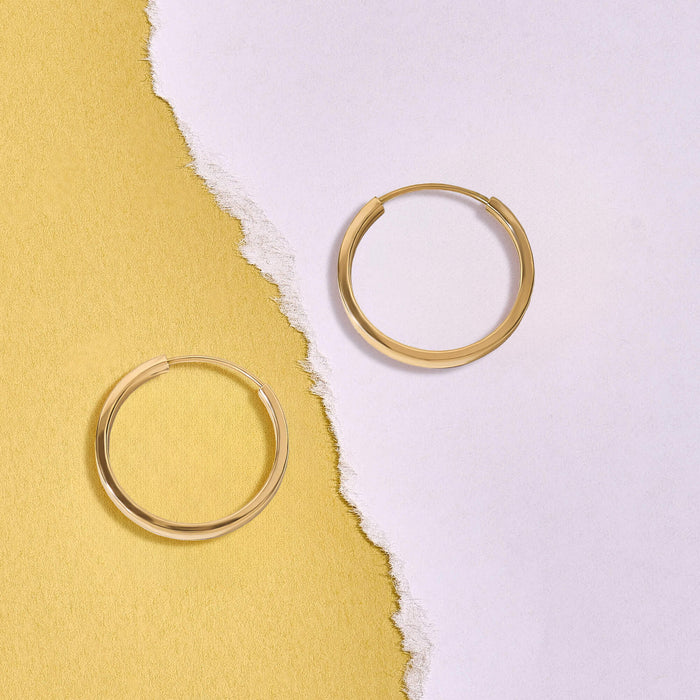 Women's 14K Real Gold Flat Hoop Earrings