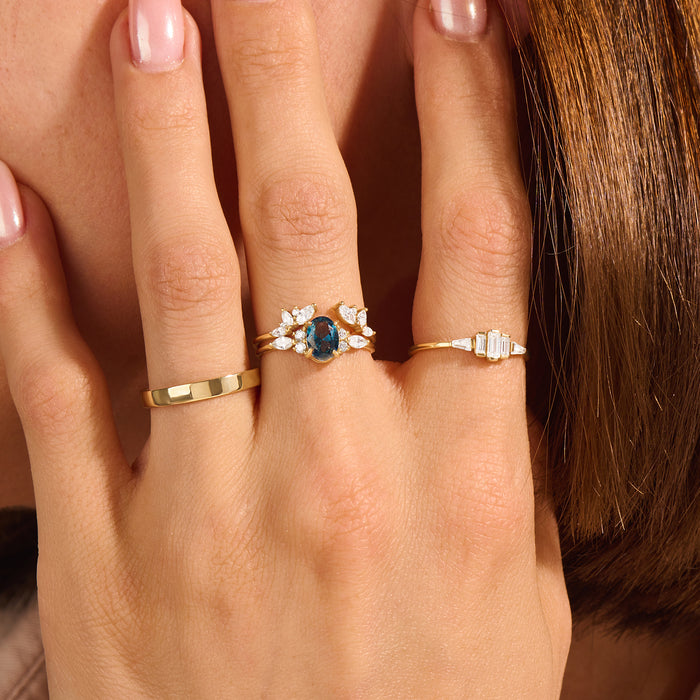 14k Solid Yellow Gold Floral-Inspired Open Curve Stacking Ring