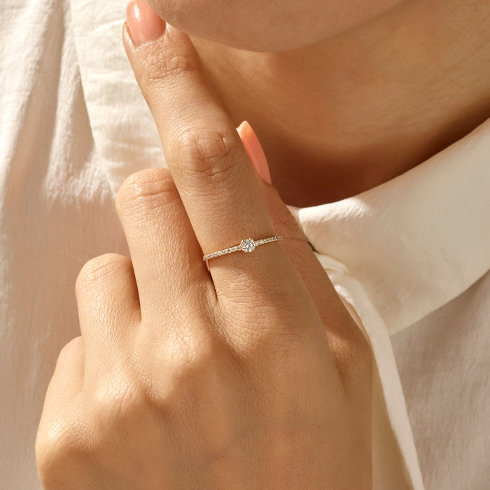 Half Eternity Solitaire Ring in 14k Solid Yellow Gold