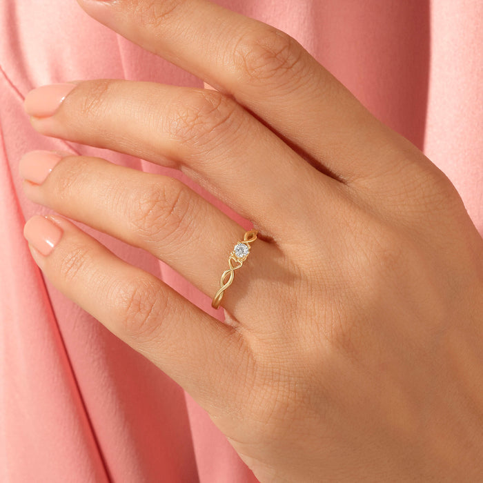 Women's Heart Knot Solitaire Ring in 14k Solid Yellow Gold