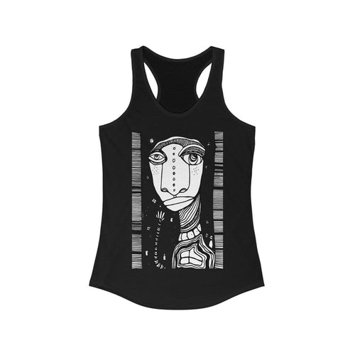 "Hey Friends" Women's Racerback Tank Original Coffee Stained Art by CCambrea — detail view