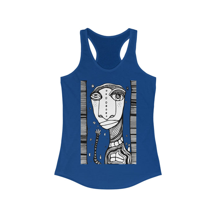 "Hey Friends" Women's Racerback Tank Original Coffee Stained Art by CCambrea — close-up