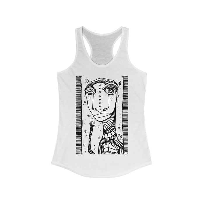 "Hey Friends" Women's Racerback Tank Original Coffee Stained Art by CCambrea — styled photo