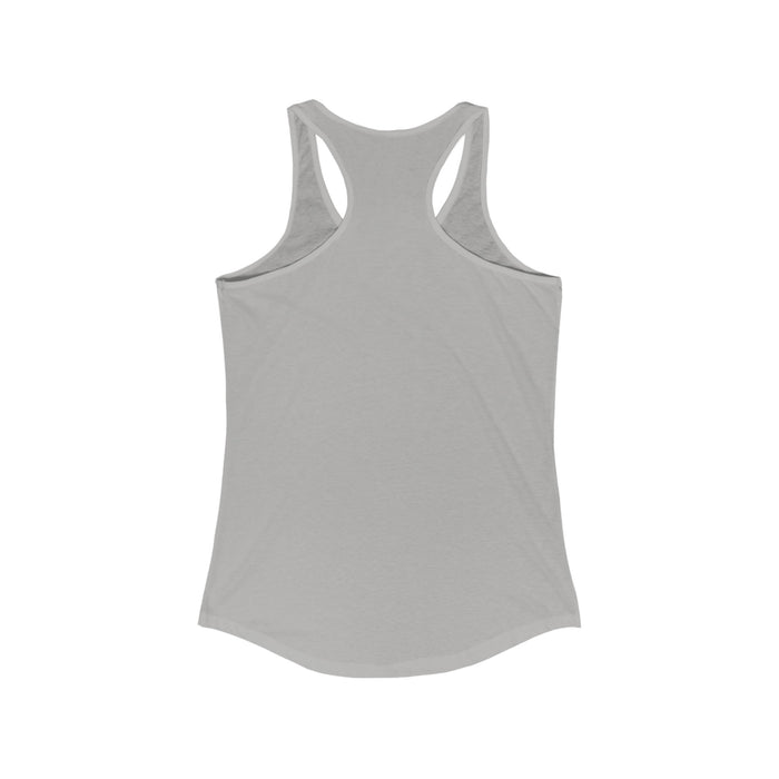"Hey Friends" Women's Racerback Tank Original Coffee Stained Art by CCambrea — back view
