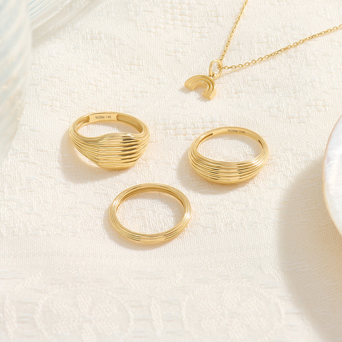 14K Real Gold Parallel Lines Stackable Band Ring