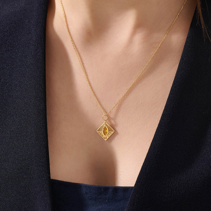 Women's Marquise Citrine Stone Geometric Necklace in Gold Vermeil