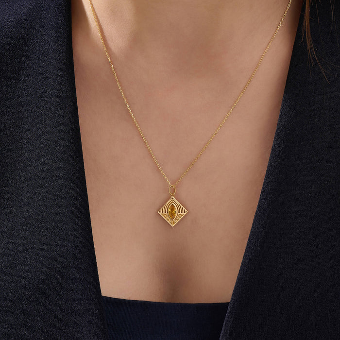Women's Gold Vermeil Marquise Citrine Geometric Necklace