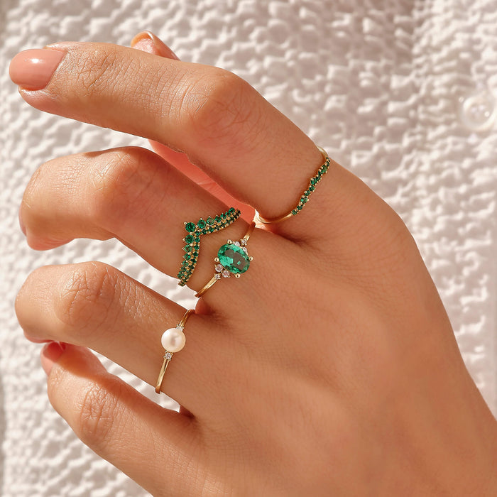 Minimalist Emerald Curve Ring in 14k Solid Yellow Gold