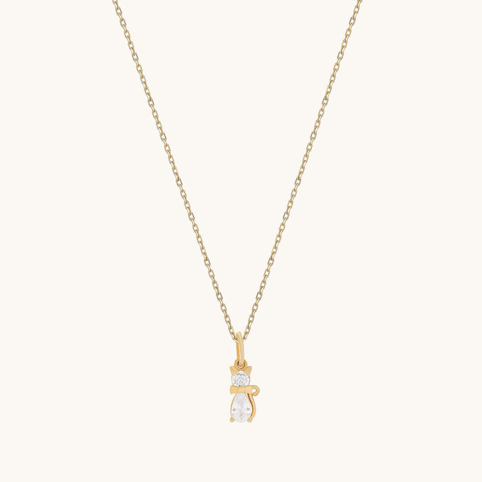 Moissanite Cat Charm Necklace in Solid Gold