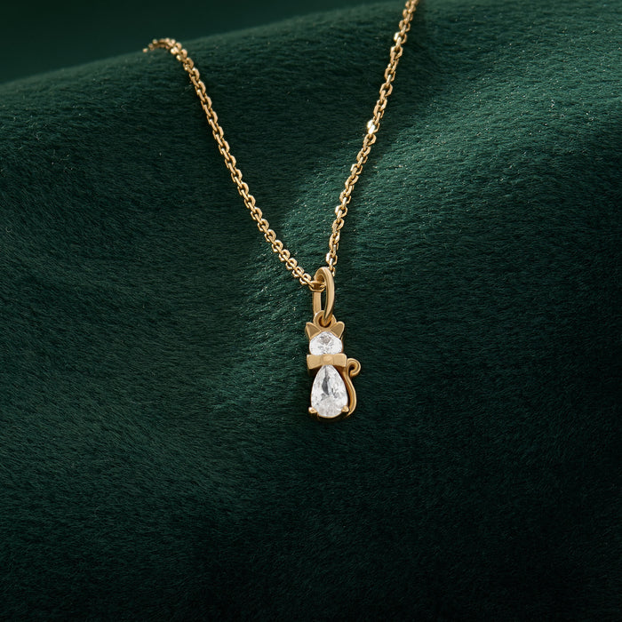 Real Gold Moissanite Cat Charm Necklace