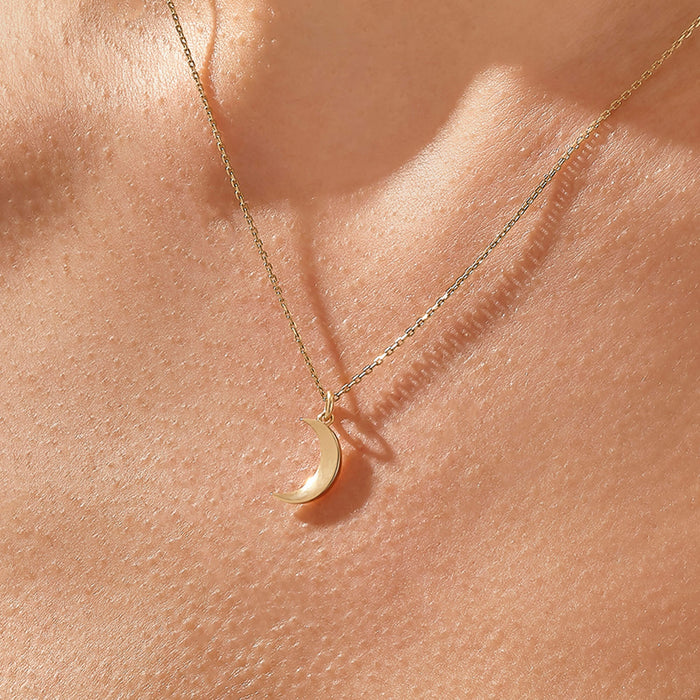 14k Real Gold Moon Pendant Necklace for Women