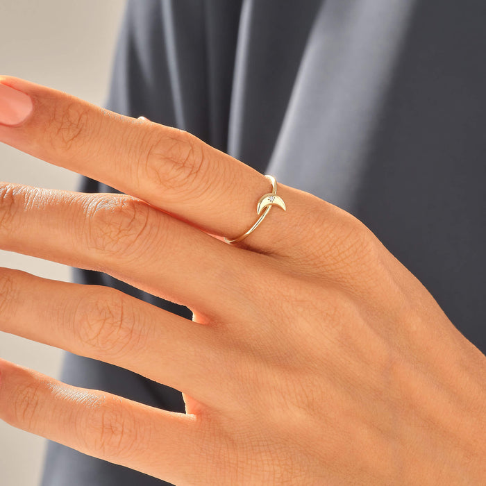 Women's Crescent Stackable Ring in 14k Solid Yellow Gold