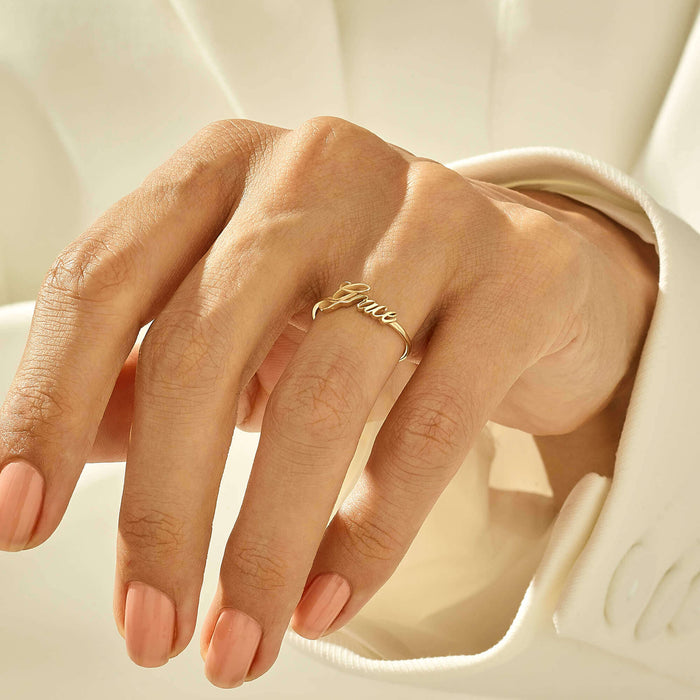 Name Customizable Ring in 14k Solid Gold for Her