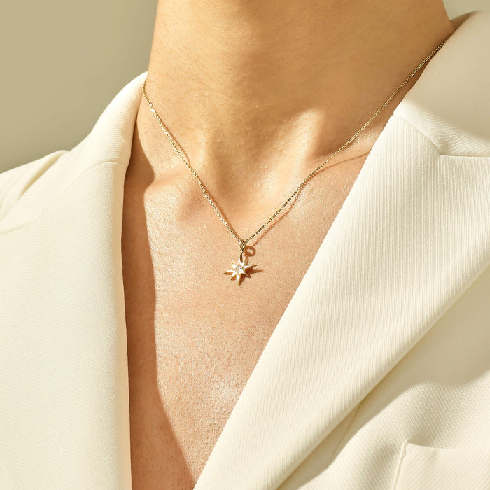 Celestial North Star Necklace with CZ in 14k Yellow Gold