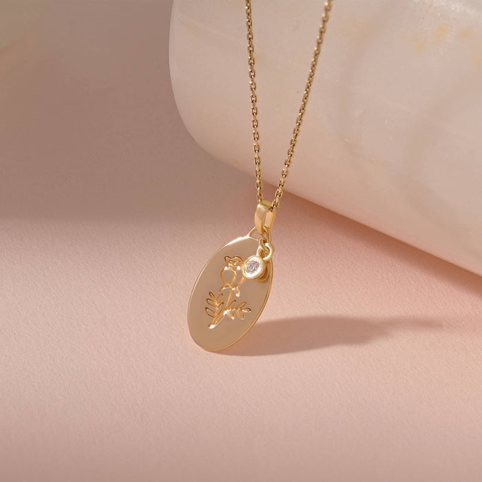 Oval Rose Engraved 24K Gold Vermeil Necklace