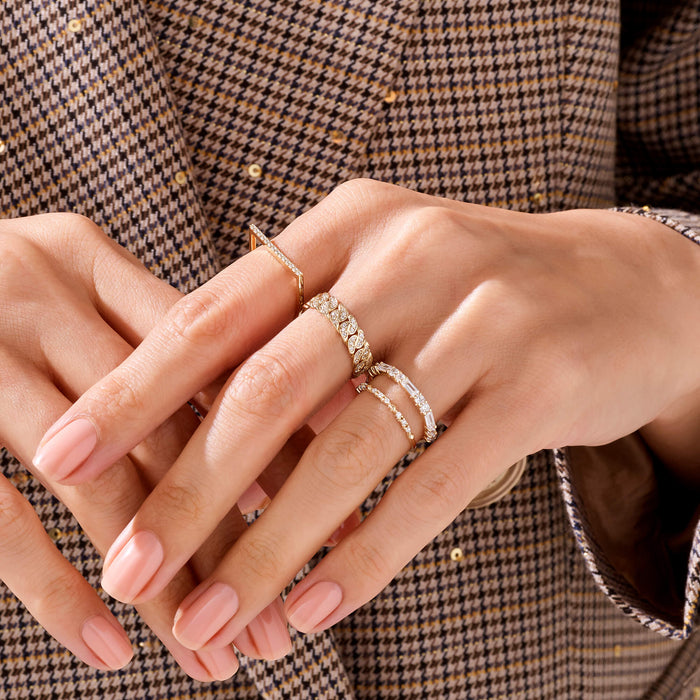 Pave Heart Stacking Ring in 14k Real Yellow Gold