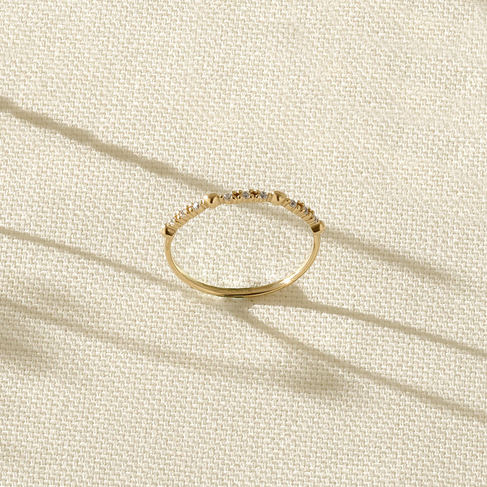 Dainty Pave Heart Ring in 14k Solid Yellow Gold