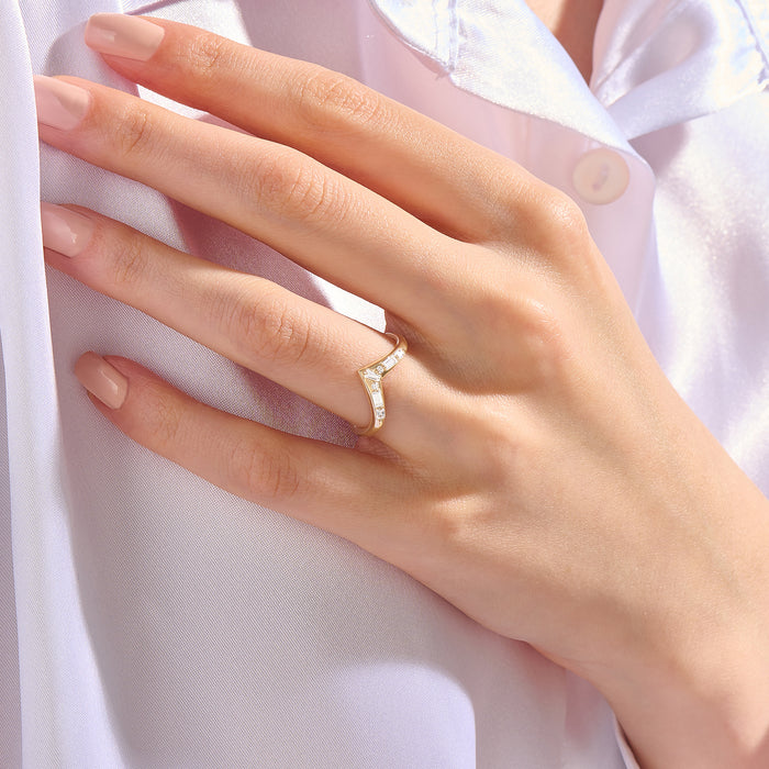 Solid 14K Gold Paved Wishbone Stacker Ring