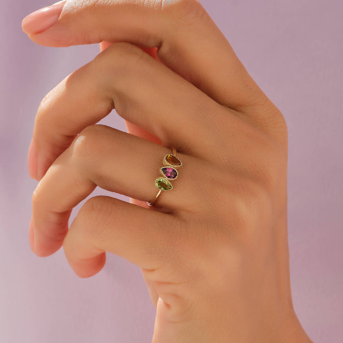 Pear Personalized Birthstone Ring in 14k Real Gold