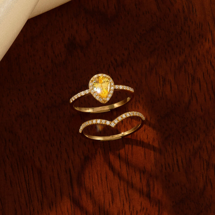 Pear Cut Citrine Solitaire Ring in 14k Solid Gold