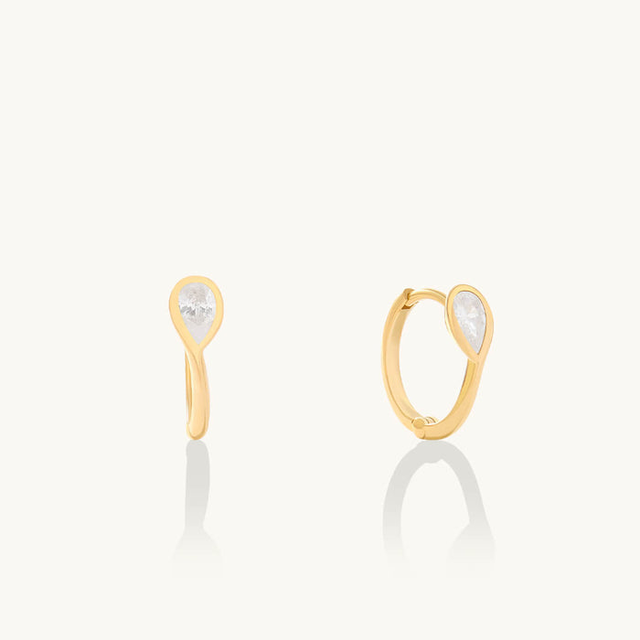 24K Gold Vermeil Pear Solitaire Huggie Earrings